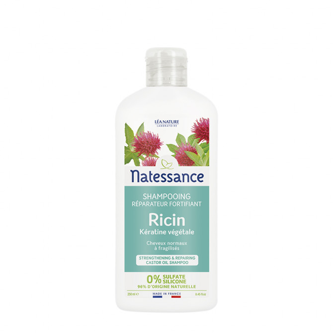 Herstellende en versterkende shampoo met ricinusolie en plantaardige keratine