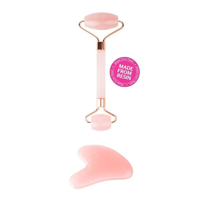Brushworks Roller en Résine Rose et Gua Sha - Boîte 1 Rouleau + 1 Gua Sha