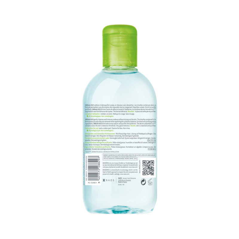 L'eau micellaire purifiante Sébium H2O démaquille et nettoie en douceur les  peaux mixtes à grasses. Ce produit est formulé e